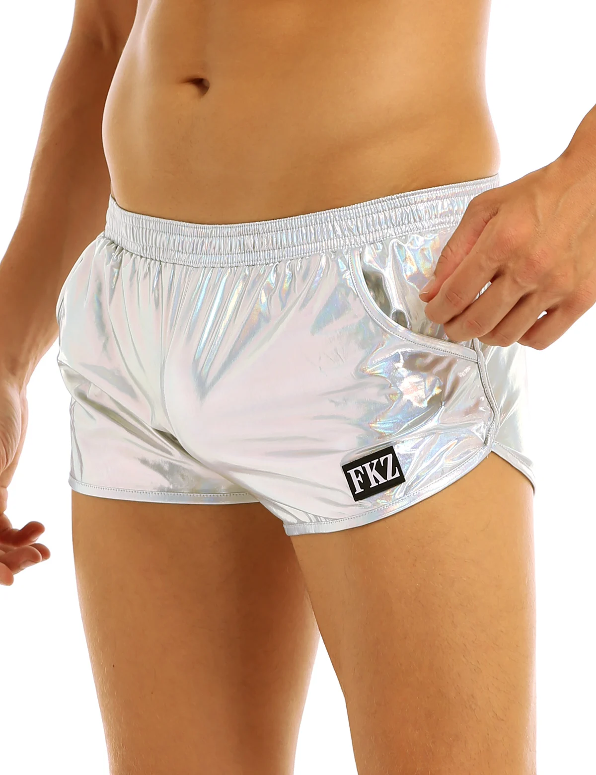 Mens Holographic Shiny Metallic Boxer Briefs Casual Loose Lounge Shorts Underwear Fashion Swim Trunks Bikini Swimwear 2