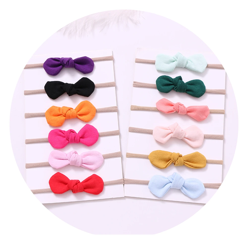 

12pcs/set Soft Cotton Fabric Hair Bows Nylon Headband For Children Elastic Hair bands Set For Girls Baby Girl Hair Accessories