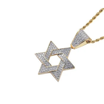 

New Men's Women's Necklaces European American Personality Six-pointed Star Pendant Micro-inlaid Zircon Copper Hip Hop Accessorie