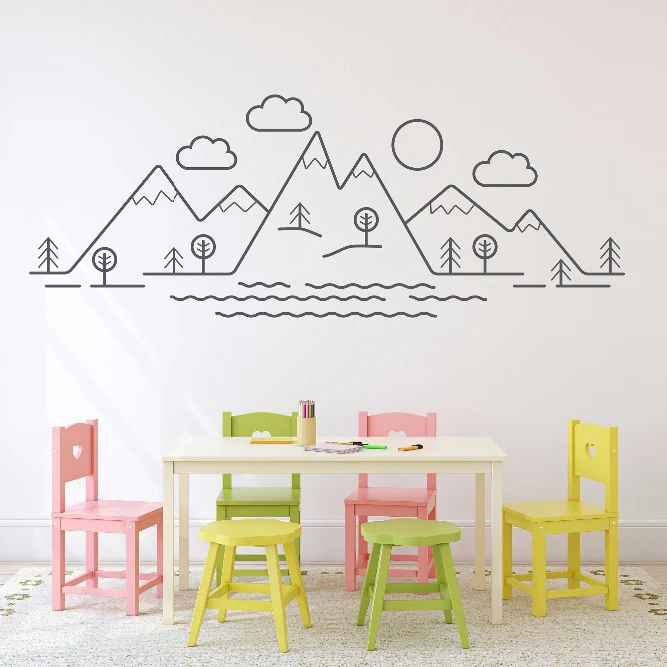 Simple Pattern Mountains tree cloud Wall Vinyl Decals Trees Clouds Wall Sticker Kids Baby Room Decor Nature Mountain Vinyl Mural