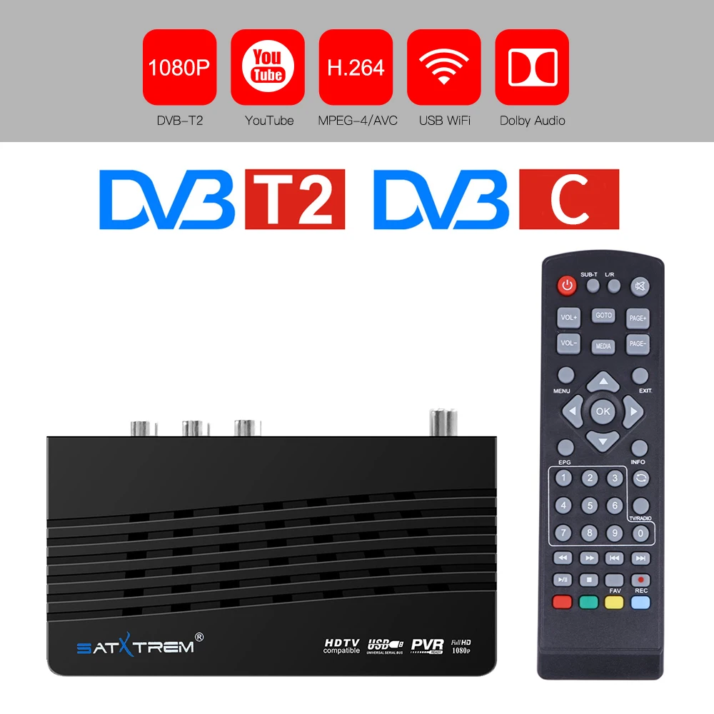 DVB-T2/DVB-T цифровой ТВ-тюнер TDT tv Receptor приемник HD DVB T2 H.264 AC3 Youtube PVR DVB-C Wifi приемник FTA приставка DVBT2