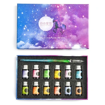 

Crystal Starry Sky Glass Ink Pen Glass Dip Pen For Writing Fountain Pen Set Gift 77HA