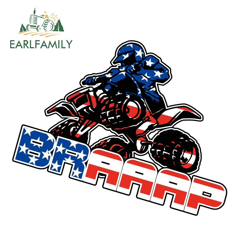 

EARLFAMILY 13cm x 10.6cm ATV Quad BRAAAP Sticker Decal 4x4 SUV 4 Wheeler Side By Side Mudding Truck USA Decal Helmet Car Styling