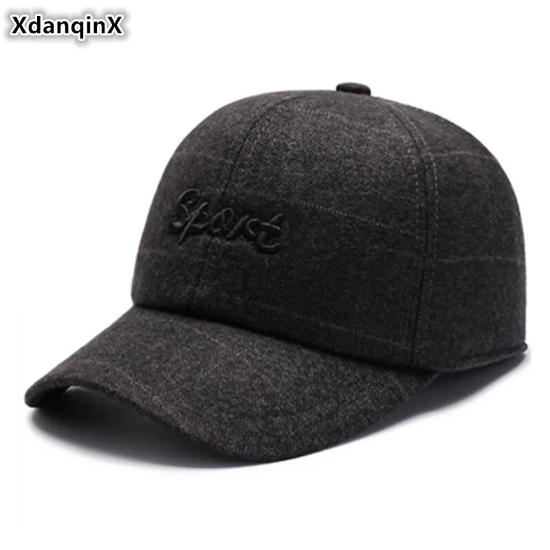 

XdanqinX New Winter Men's Hat Embroidery Letter Baseball Caps With Ears Adjustable Size Earmuffs Hats For Men Bone Snapback Cap