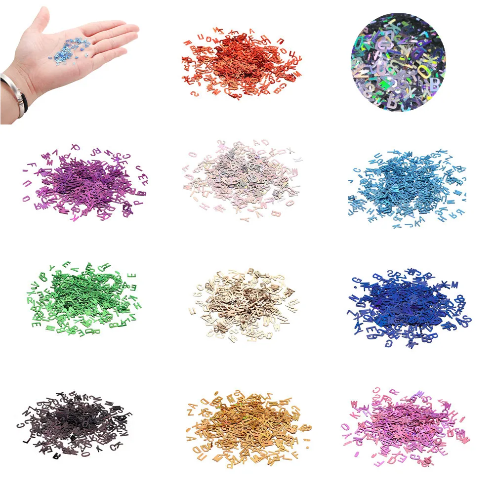 

10g Letter Confetti Jewelry Fillings Loose Sequins Nail Glitter Paillette Laser Sequin for Epoxy Resin Molds DIY Nails Art Tools