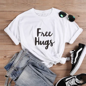 

ONSEME Free Hugs Letter t shirt Women Clothes Fashion Harajuku Streetwear Female t-shirt top Tumblr Printed tshirt woman Q-558