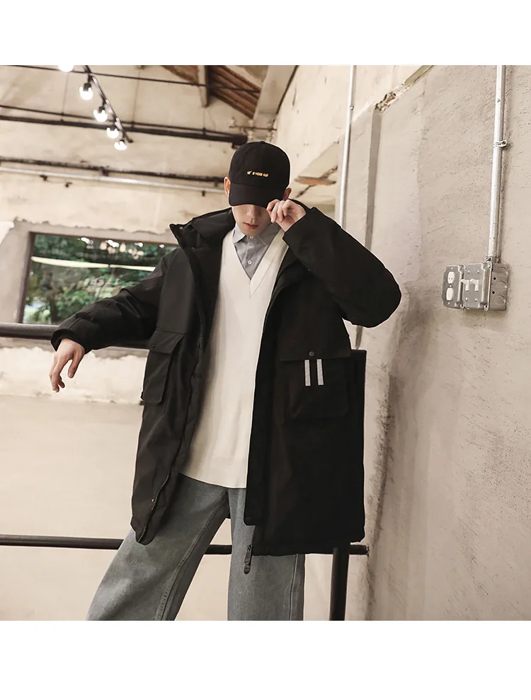 Literature And Art Popular Brand Men'S Wear New Style Mid-length down Jacket Teenager Workwear Thick Warm Coat Men's