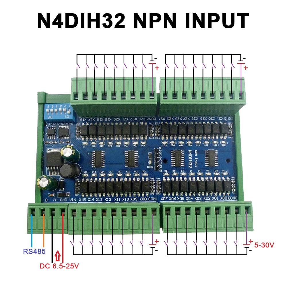 DC 12/24 В 32CH Оптическая изоляция DIN-рейка RS485 входной модуль контроллера PNP NPN