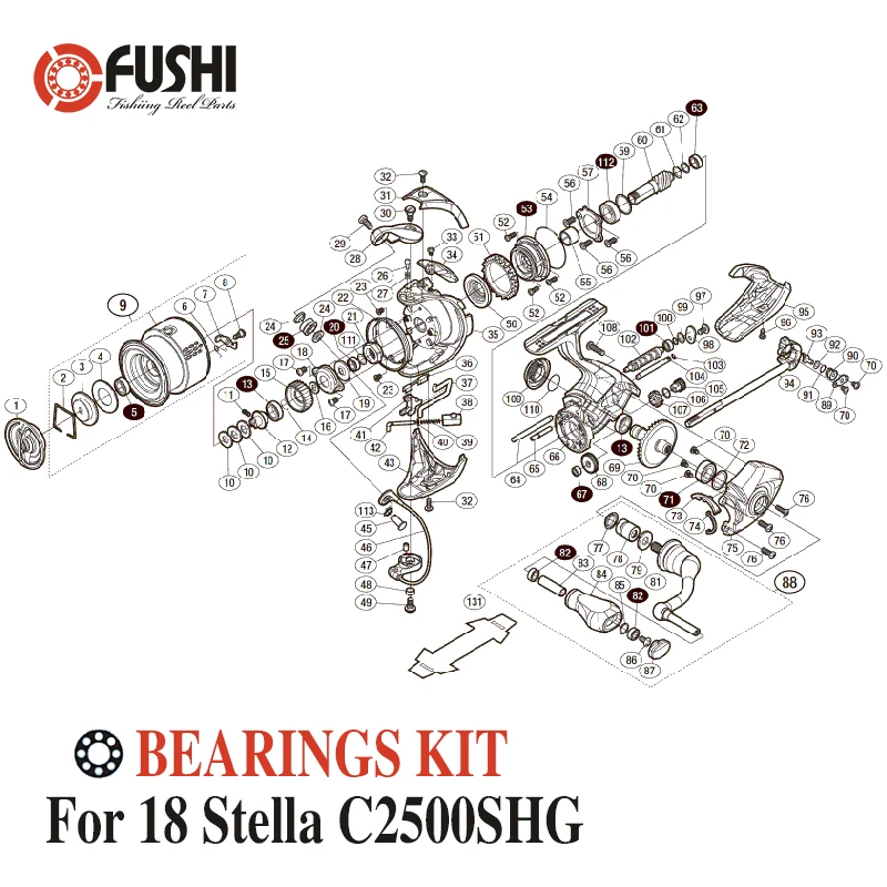Bobina Di Pesca In Acciaio Inox Cuscinetti A Sfera Kit Per Shimano 18 Stella C2500Shg / 03800 Bobine Di Filatura Cuscinetto Kit