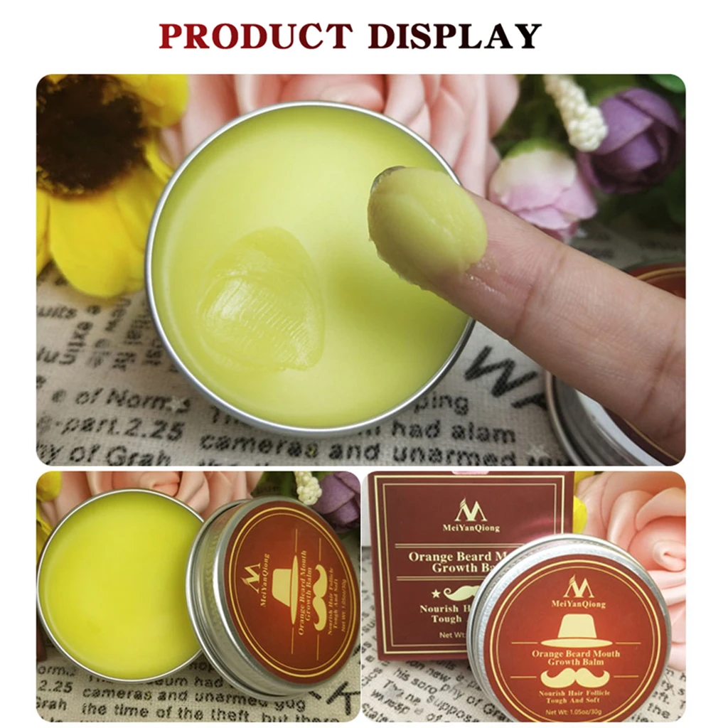 Natural Orange Organic Beard Oil Beard Wax balm Hair Loss Products Leave-In Conditioner for Groomed Beard Growth Health Care 30g
