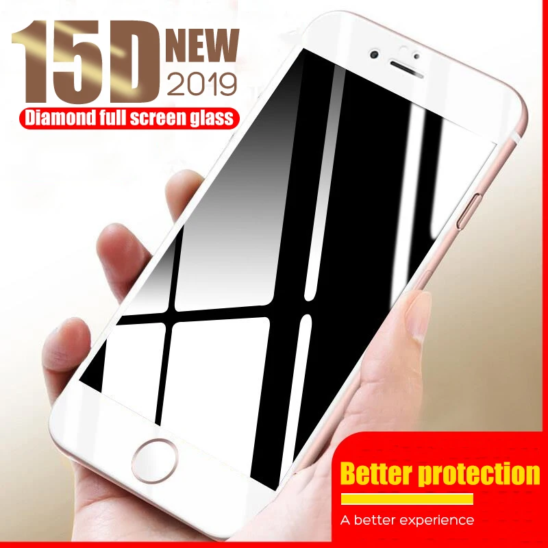 

15D Protective Glass On The For iPhone 6 6s 7 8 Plus X Glass Screen Protector Film Full Cover For iPhone X Xs Max XR Glass