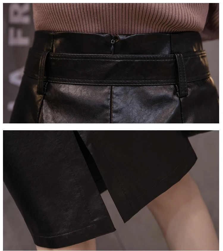 Beiyingni Модная элегантная женская юбка из искусственной кожи раздельный пояс с высокой талией тонкие женские винтажные юбки черные Harajuku простые Faldas