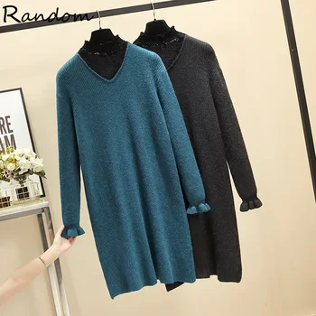 

Women Turtleneck Warm Knitted Sweater Dress Long Sleeve Winter Chic Streetwear Plus Size Oversize Dresses 2020 Loose Clothing