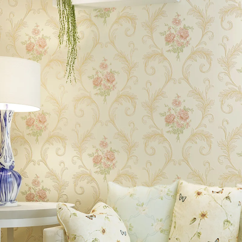 

European Style Pastoral Style Bronze Big Flower Stereo Carving Non-woven Wallpaper Bedroom Living Room Restaurant Wallpaper Spec