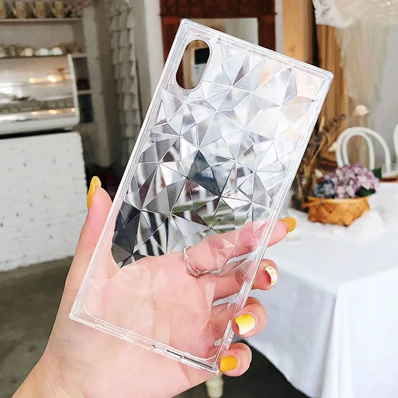 

Clear TPU Square Case For iPhone Xs Max Fashion Diamond Geometry Prismatic Back Cover For iPhone 6 6s 7 8 Plus Soft Silicon Capa