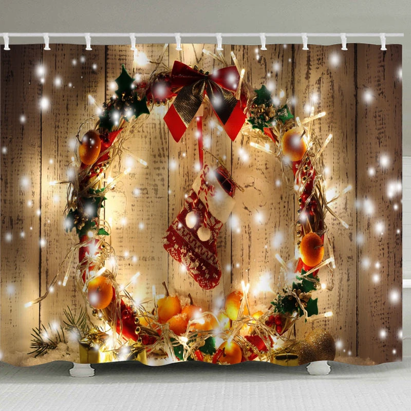 

3D Christmas Decoration Wreath Christmas Stocking Bathroom Shower Curtain Christmas Gift Decor Multi-size Shower Curtain
