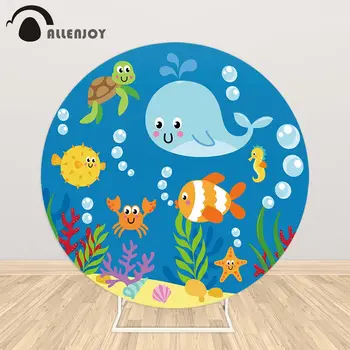 

Allenjoy Underwater circle table cover bubble whale sea bed baby shower birthday party Photography Background seaweed decor