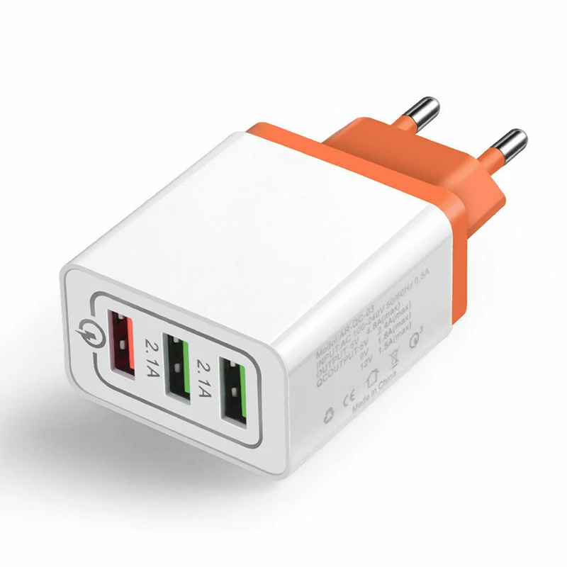 Orange Быстро Зарядное устройство США/ЕС Подключите мобильный телефон QC 3,0 USB 3 порты, для сотового телефона для подключения к настенной быстро Зарядное устройство для зарядки для samsung Galaxy - Тип штекера: Orange