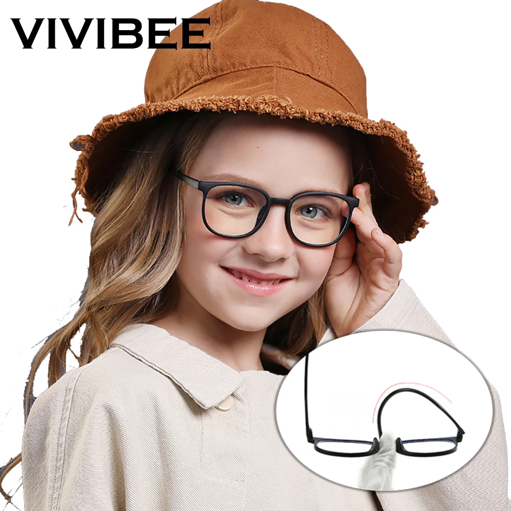 

VIVIBEE 2020 Girls Anti Blue Computer Glasses Blocking Kids Round filter Eyeglasses TR90 Matte Frame Boys eye protection Glasses