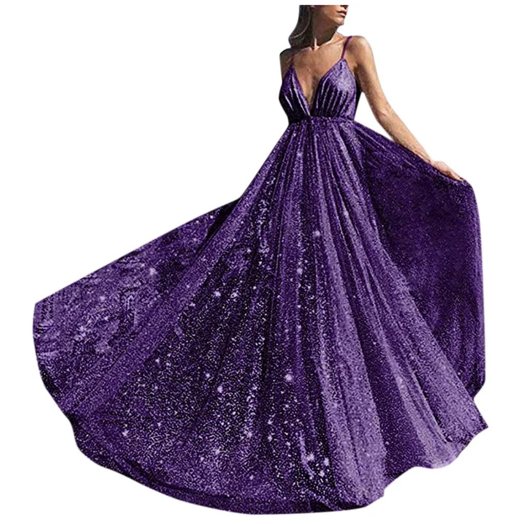 SFW91009314PP Sexy Women Dress Sparkly Formal Bridesmaid Party Ball Prom Long Dress Wedding Deep V-Neck Mermaid Dress - Цвет: SFW91009314PP