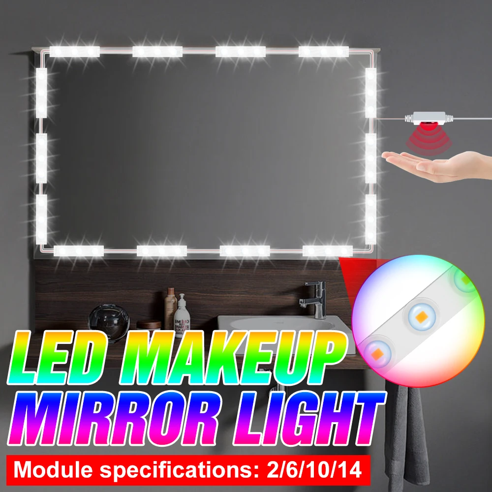 

Hollywood 12V Hand Sweep Dimmable Makeup Mirror Light LED Cosmetic Lamp Dressing Table Light USB 2 6 10 14 Modules Kit Wall Lamp