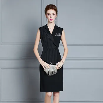 

Women dress Slim Summer dress splice High waist V-neck Straight through dress Women WY258