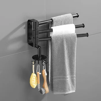 

Mobile Swivel Rotatable Wall Mounted Easy Install Rack Bathroom Storage 3 Arms Kitchen With Hooks Towel Bar Hanging Holder