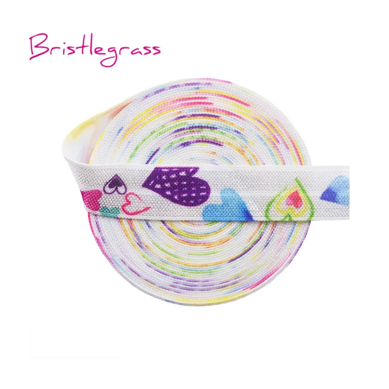 

BRISTLEGRASS 5 Yard 5/8" 15mm Sweet Love Heart Print Foldover Elastic FOE Spandex Satin Band Headband Tutu Dress DIY Sewing Trim