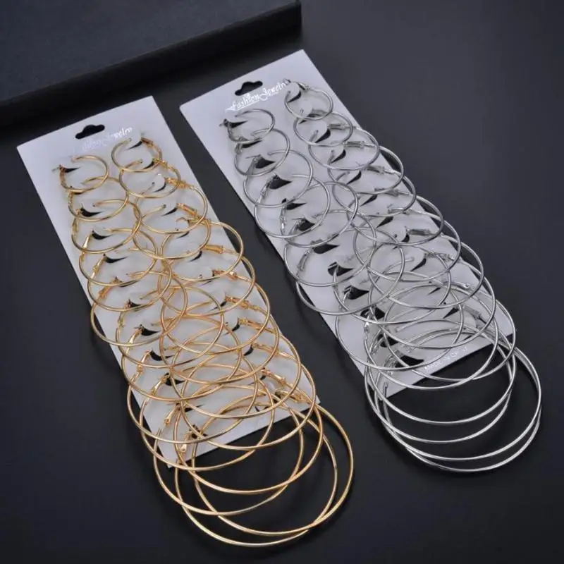 12 Pairs Hoop Earrings Set Big Circle Earring Fashion Jewelry for Women Girls Steampunk Ear Clip Ear Hoop Women Jewelry Gift