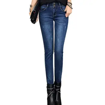

Femme Jeans 2020 Winter Warm Fleece Thick Denim Blue Jeans Trousers Plus Size 32 High Stretch Slim Pencil Pants women Velvet