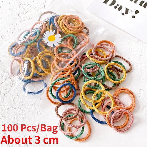 50/100 Pcs/Box New Children Cute Colors Soft Elastic Hair Bands Baby Girls Lovely Scrunchies Rubber Bands Kids Hair Accessories B- Mix 100Pcs