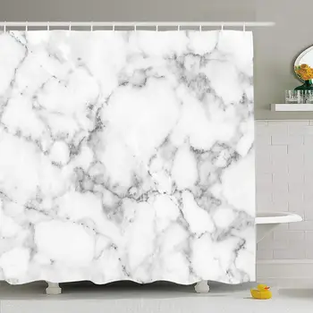 

Shower Curtain Set with Hooks 66x72 White Marbled Or Kitchen Rock Page Surface Natural Marble Texture Pattern Interiors Spot