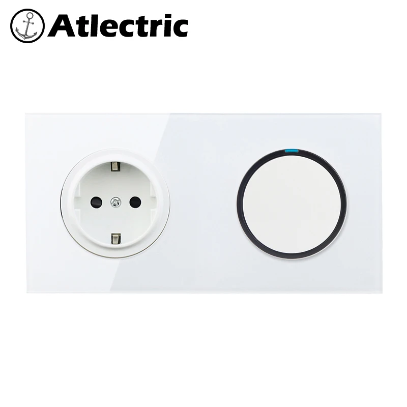 

Atlectric 1/2/3/4 Gang Switch + Socket EU/DE/RU Glass Panel Plug Wall Socket 110-250V Power Electrical Outlet LED indicator