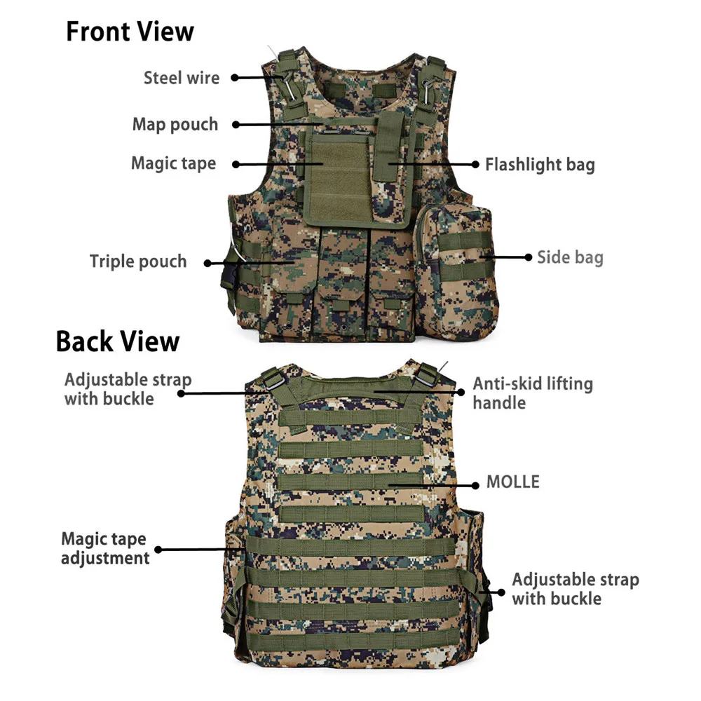  Outlife USMC Airsoft CS Military Tactical Vest Molle Combat Assault Plate Carrier Tactical Vest Out