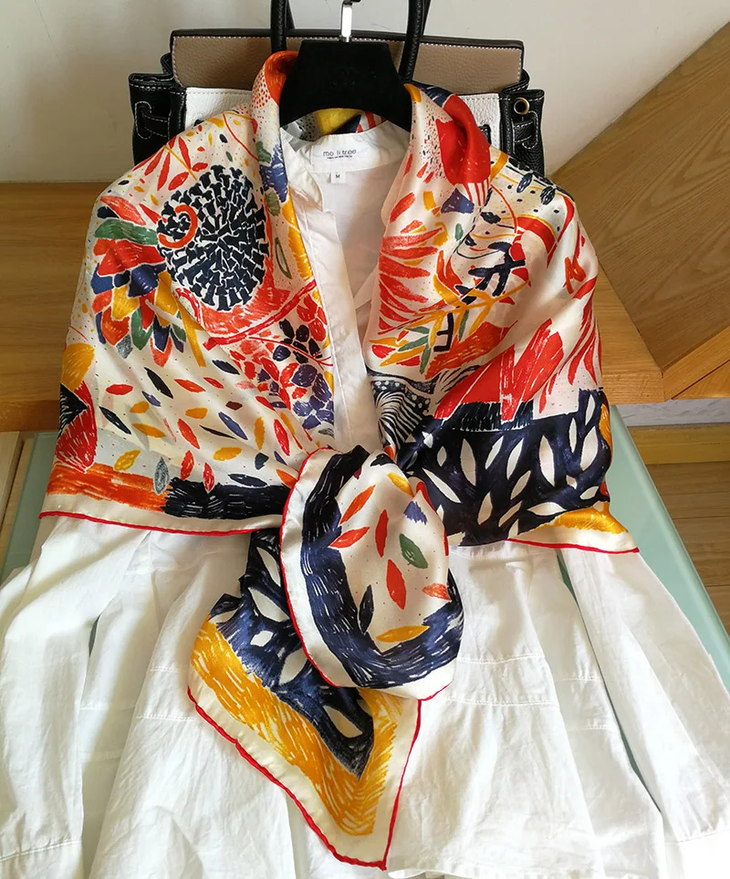 

100% Pure Silk Satin Orange Square Big Scarf Shawl Wrap Kerchief 34.5"x34.5" WJ016