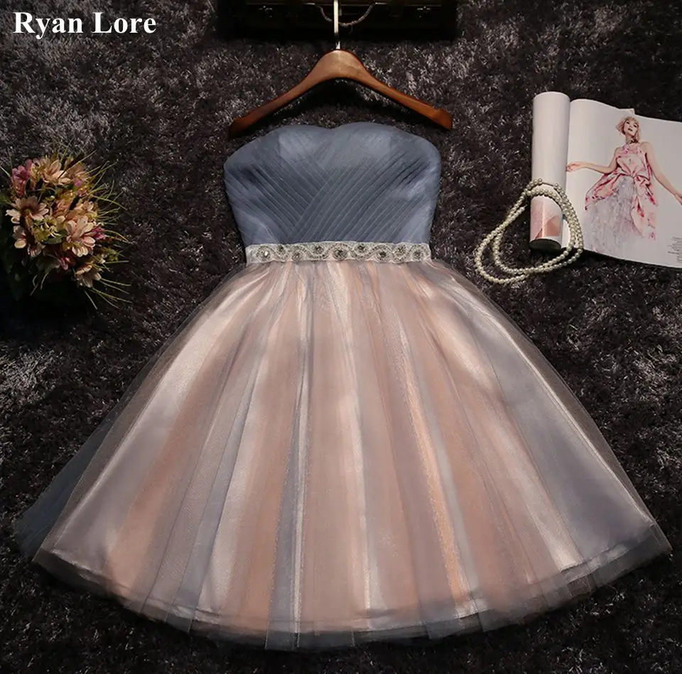 

Flesh pink Gray Cocktail Dresses 2020 Sweetheart Neck Short Prom Dress Elegant Women Party Night Graduation Homecoming Gowns