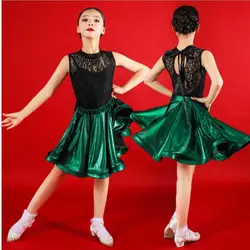Дети горный хрусталь кружева сальса Латинский бальный танец платье блесток для танцевальная одежда для девочек конкурс танцев костюм