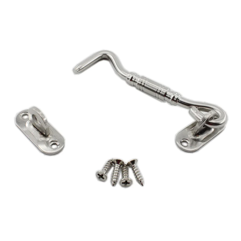 4'' Barn Door Latch,5PCS Back Gate,Heavy Duty Stainless Steel Gate Latch Lock,Cabin Hooks Eye Latch Hooks with Screws for Window