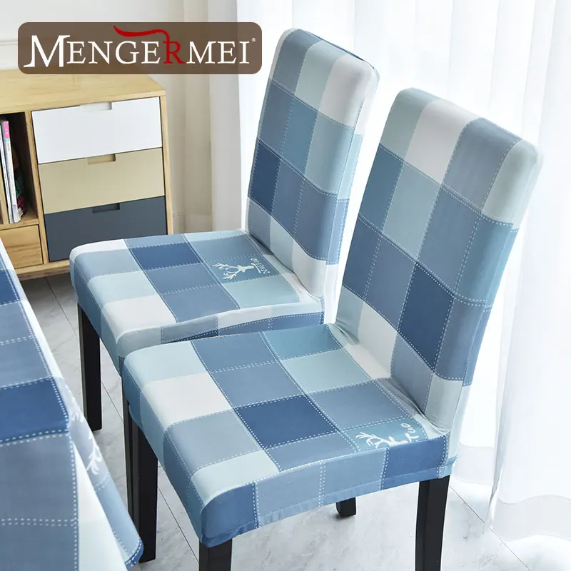 MENGERMEI Blue Grid Deer Graphic Tablecloth Cushion Cover Table Cover Dustproof Cloth Decor Furniture Dustproof Cover Home Hotel