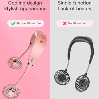 

Portable Lazy Sports Halter Fan 2 Fans Mini Hanging Neck Fan USB Rechargeable Cover Halter Cooling Fan Air Cooler Artic Air