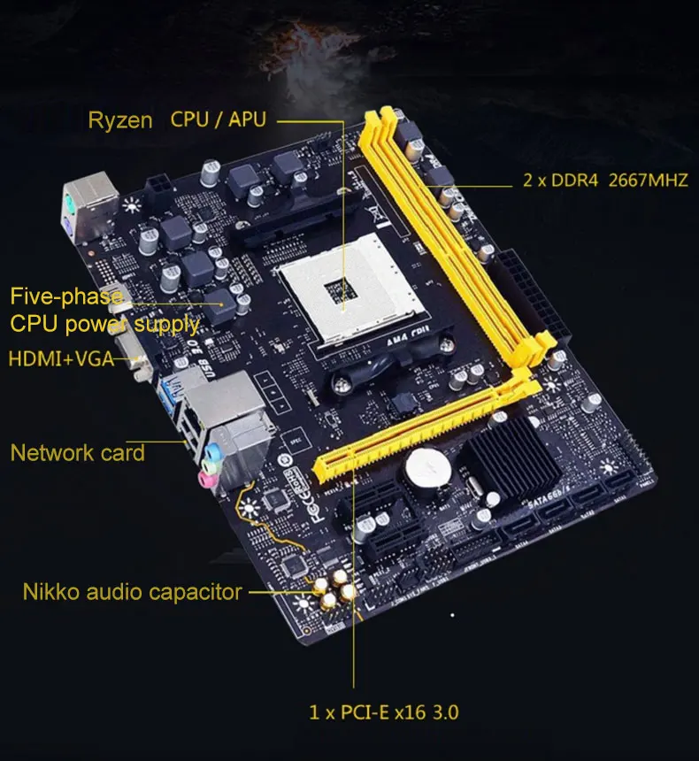 Процессор AMD Ryzen 3 2200G с материнской платой Biostar A320 поставляется с набором новых офисных устройств второго поколения, интегрированных карт