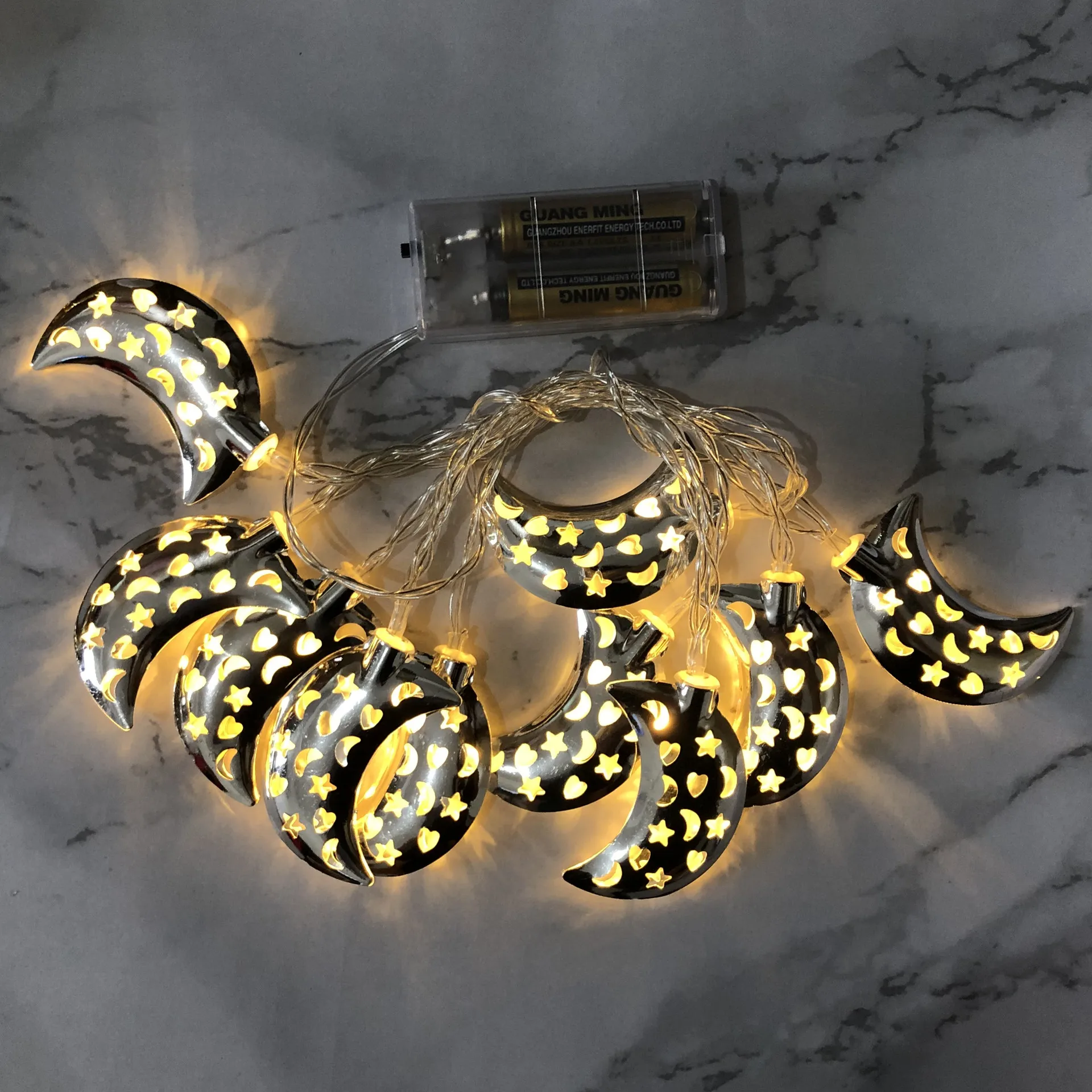 

New Muslim Ramadan iron led gold silver moon light string decorated with Ramadan lantern christmas decorations