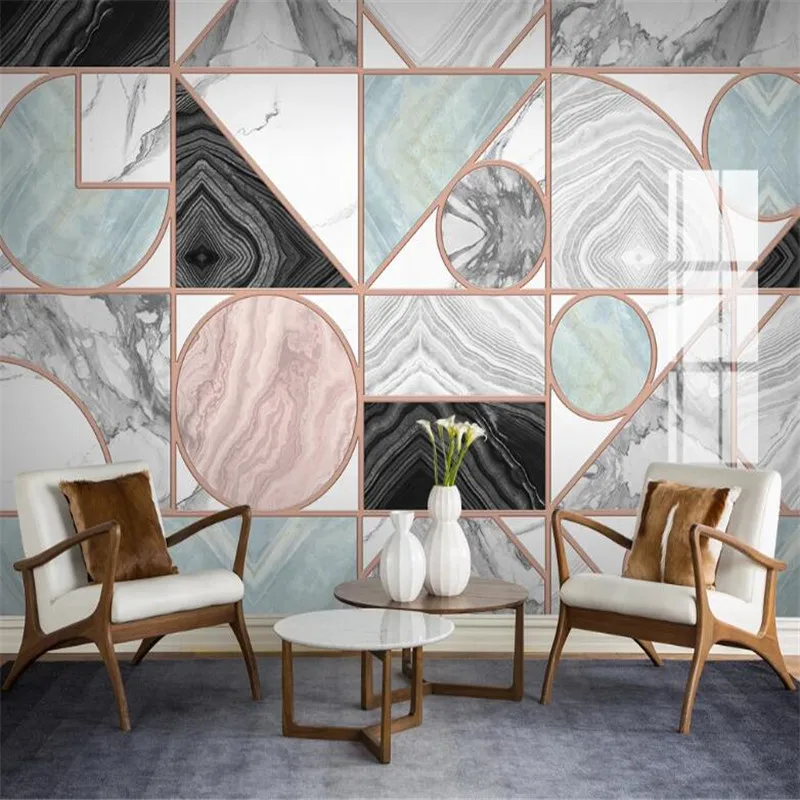 Large 3D Wallpaper Mural Custom Modern Geometric Marble Jazz White Tile TV Background Wall Tile Mural