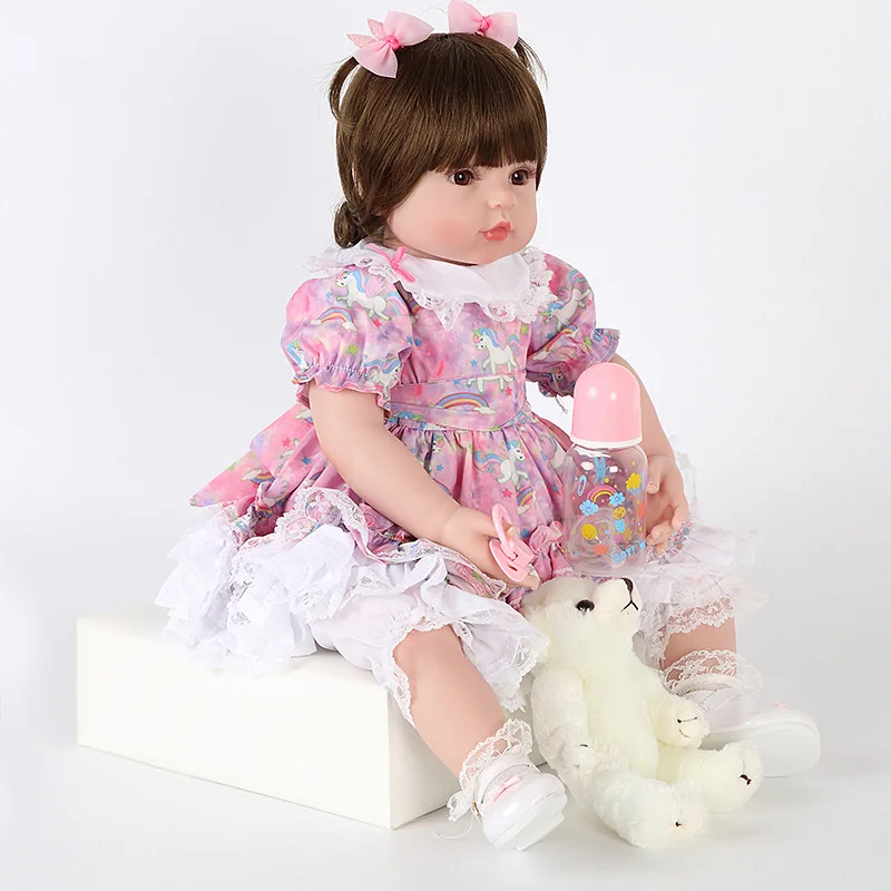 58 см Reborn Baby Doll игрушка мягкая силиконовая принцесса платье ткань тело короткие волосы Реалистичная кукла Малыш Дети ролевые игры подарки
