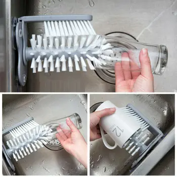 

Cup Scrubber Glass Cleaner Bottles Brush Sink Kitchen Accessories 2 in 1 Drink Mug Wine Suction Cup Cleaning Brush Gadgets