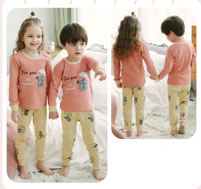 2-Pieces Children Cotton Pajamas Clothing Set Boys & Girls Cartoon Sleepwear Suit Sets Kids Long-sleeved Pants Pajamas Sets nightgowns elegant