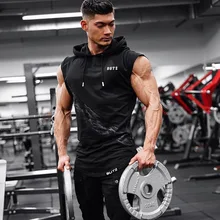 Muscle Brother, спортивный жилет с капюшоном, мужские AliExpress,, для бега, фитнеса, без рукавов, пуловер с капюшоном, тренд