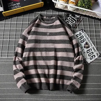 

2020 Autumn & Winter New Arrival Plus Size Chinese Style Round Neck Striped Sweater Round Neck Casual Sweater Free Shipping