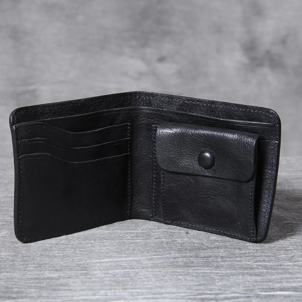 S.WORKER Vintage Men's Classic Genuine Leather Wallet Credit Cards Holder Pocket Purse Cowhide Leather Retro Style Handmade 3