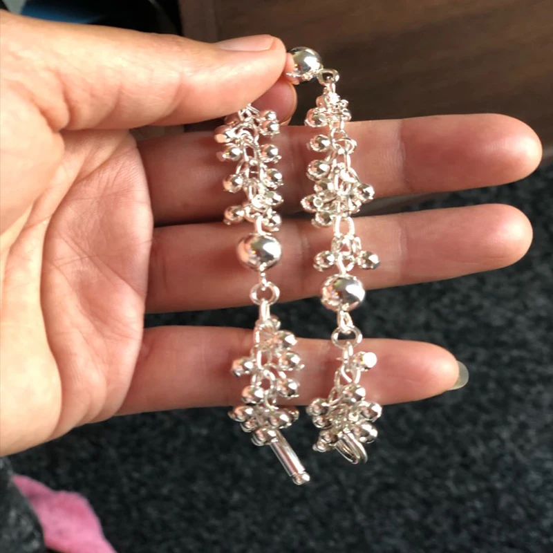925 цвет серебра талисман браслеты ювелирные изделия виноград больше бисера ювелирный браслет покрытый серебром женский браслет B015 подарок